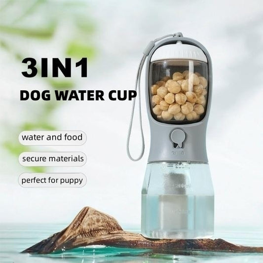 3-in-1 Portable Pet Water & Snack Bottle with Waste Bag Holder