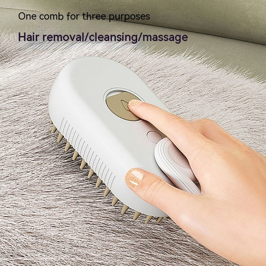 3-in-1 Electric Steam Pet Brush – Anti-Static, Detangling & Hair-Removal Grooming Comb