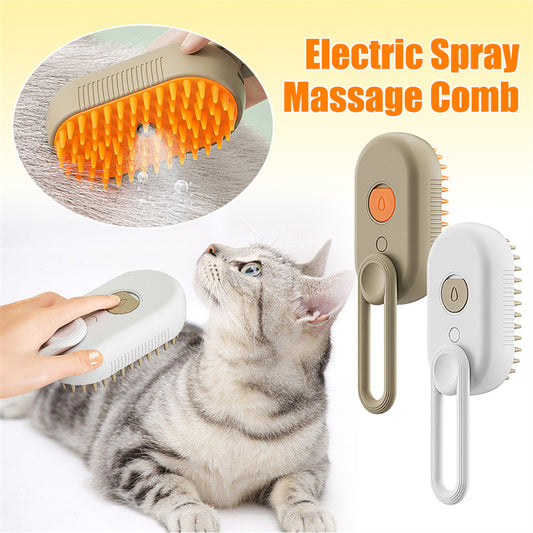 3-in-1 Electric Steam Pet Brush – Anti-Static, Detangling & Hair-Removal Grooming Comb