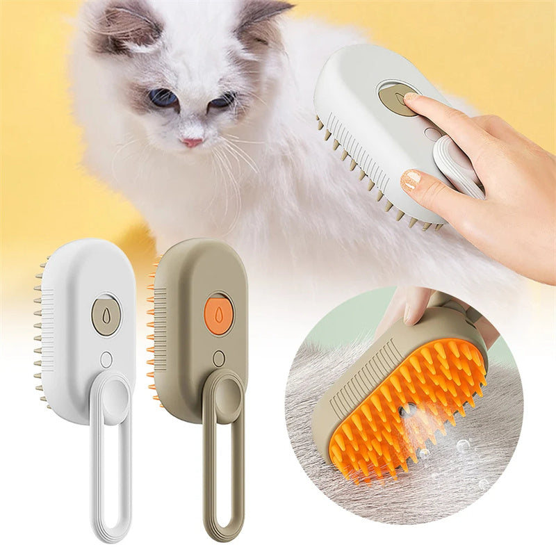 3-in-1 Electric Steam Pet Brush – Anti-Static, Detangling & Hair-Removal Grooming Comb