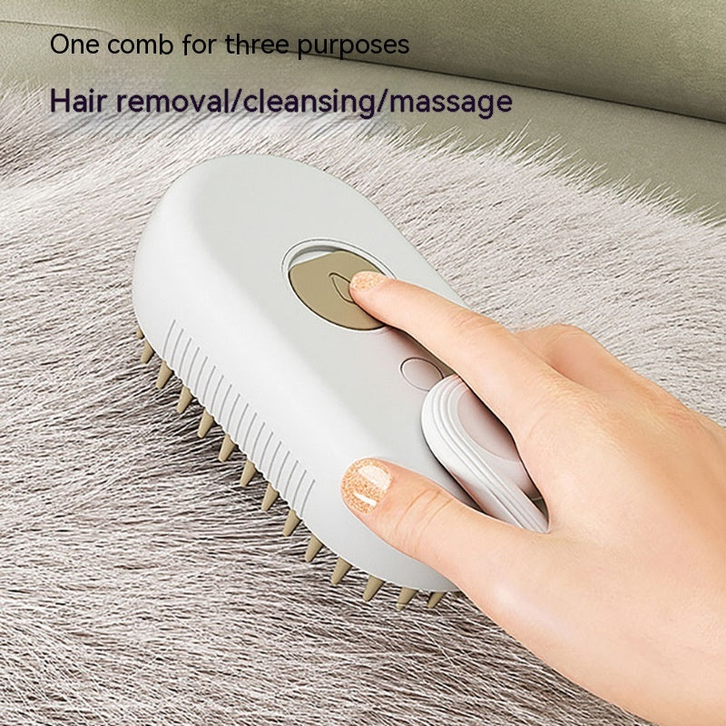 3-in-1 Electric Steam Pet Brush – Anti-Static, Detangling & Hair-Removal Grooming Comb