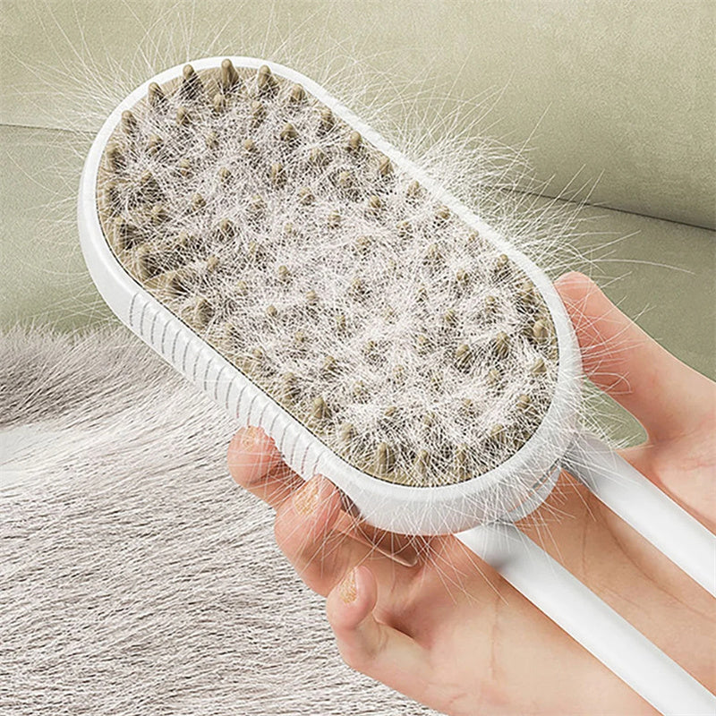 3-in-1 Electric Steam Pet Brush – Anti-Static, Detangling & Hair-Removal Grooming Comb